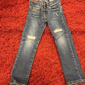 Toddler girls jeans with patch work with white lace. Great condition.